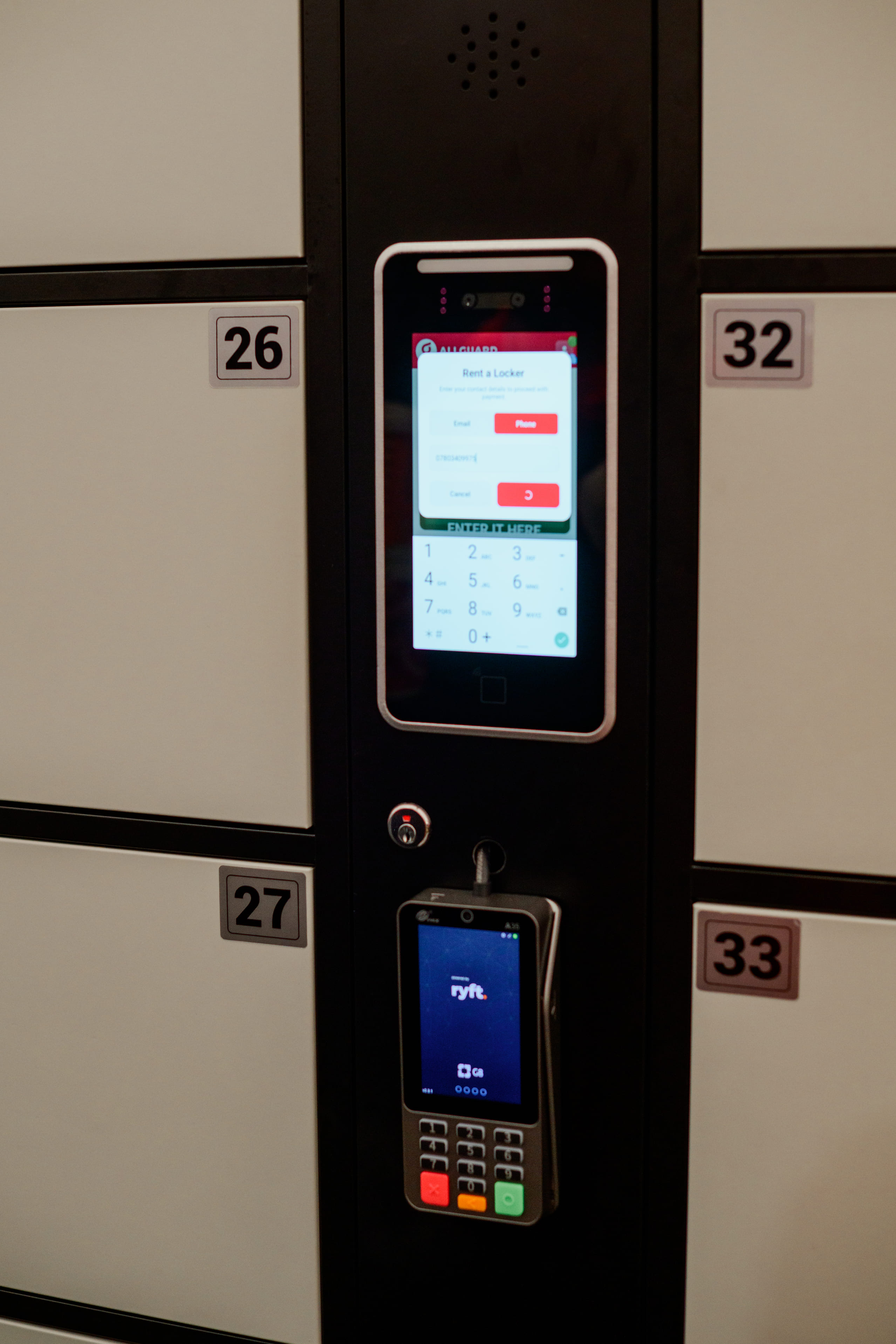 LockVault smart locker bank with colour-coded doors at a UK venue